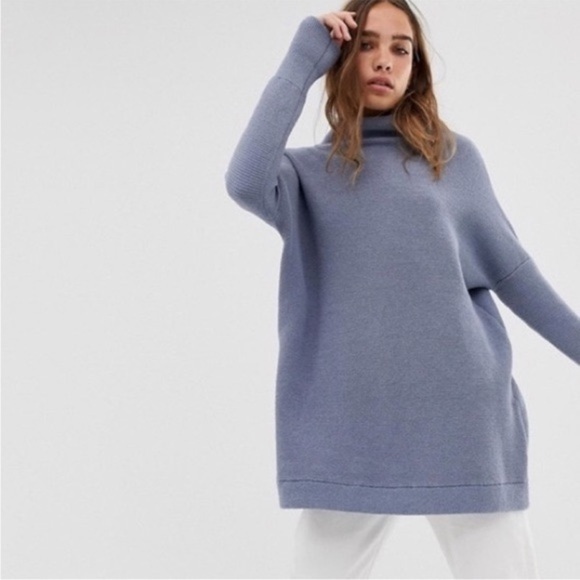 Free People Ottoman Slouchy Tunic Sweater Sky Blue Size XS - Picture 3 of 13